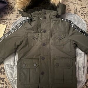 Rocawear Kids Dark Green Puffer Coat with Fur Hood